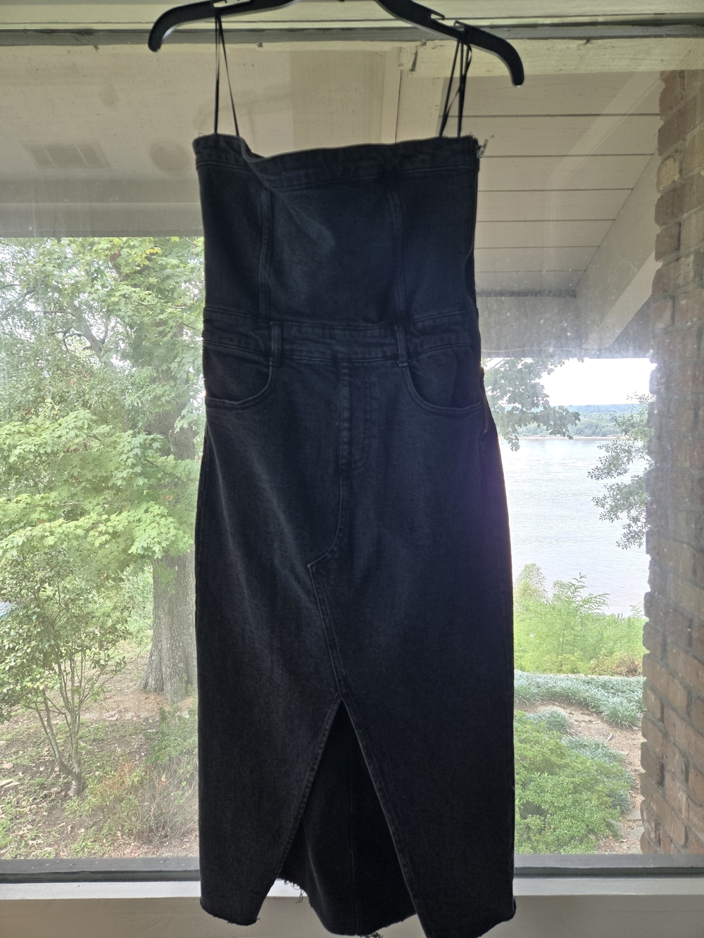 Gianni Bini Black Strapless Denim Midi Dress